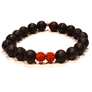 Handmade Grounding Bracelet – Lava Stone & Rudraksha on white background